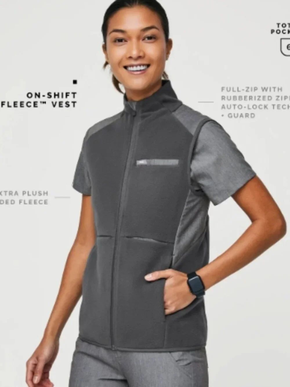 EUC FIGS On-Shift Fleece Vest Full Zip Up Light Gray Size XS